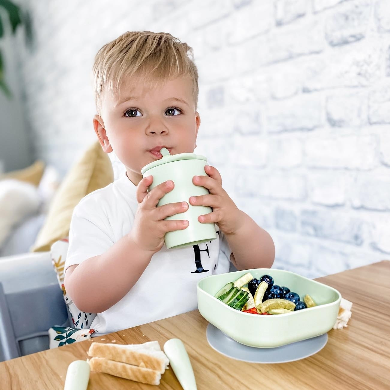 1-2-3! Sip Cup Sett - Mál með röri  - Aqua