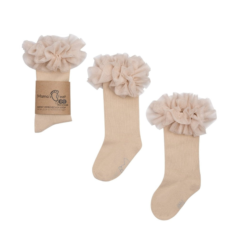 Hnésokkar með tjulli – Beige
