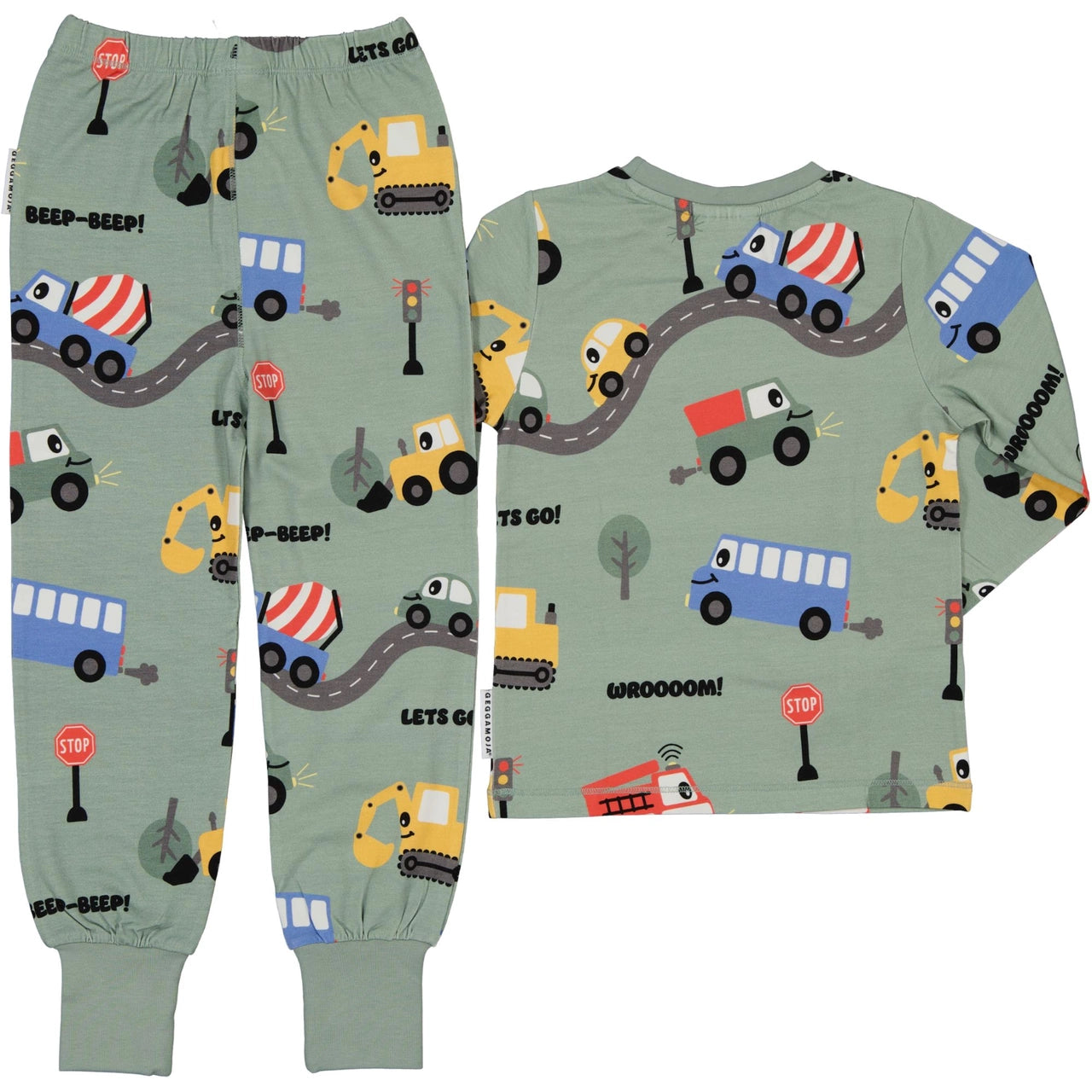 Bamboo Náttföt - Tractors Green