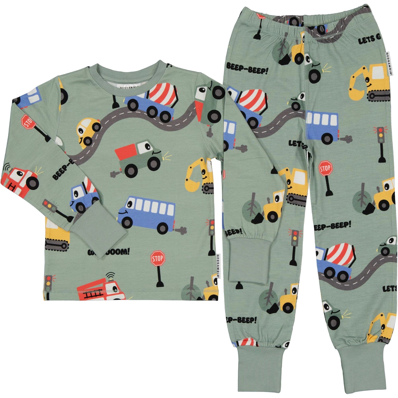 Bamboo Náttföt - Tractors Green