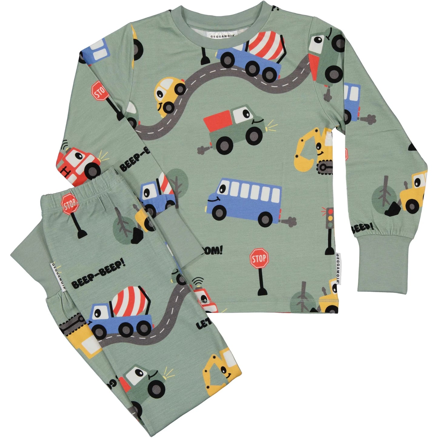 Bamboo Náttföt - Tractors Green