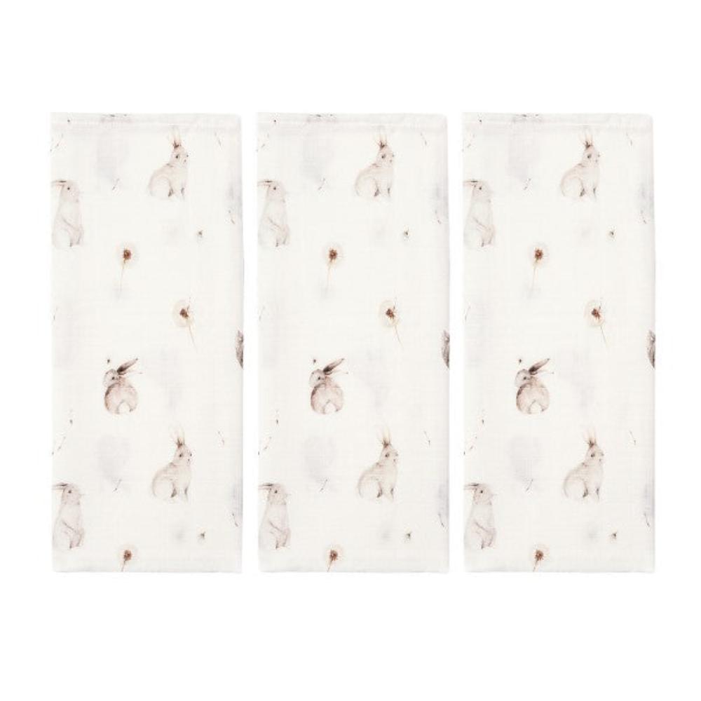 Muslin Taubleyjur úr Bambus 3-pack - Bunnies