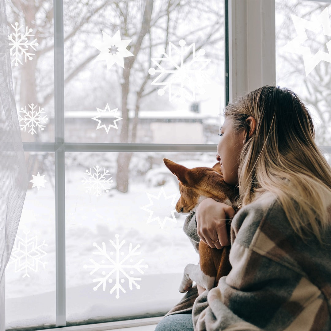 Skrautlímmiðar í glugga - Frozen Snow flakes & Stars