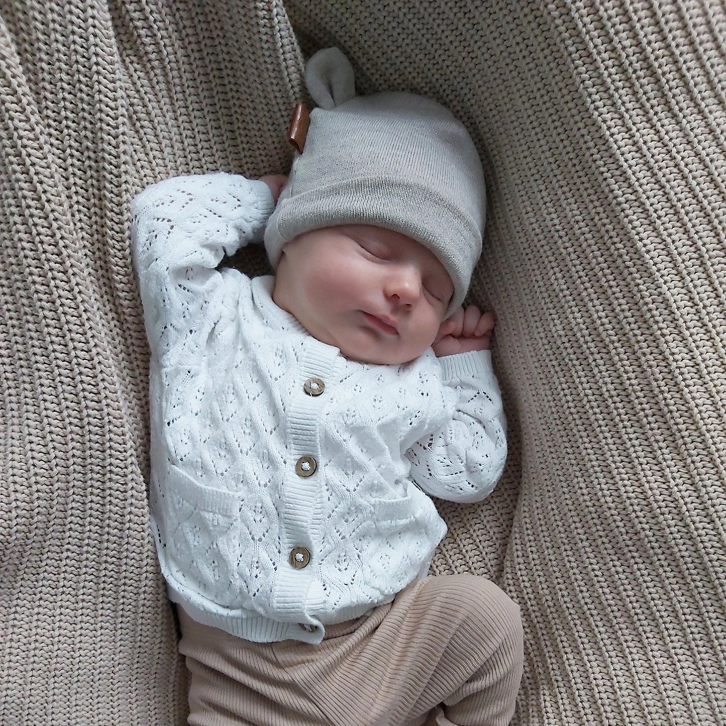 Ungbarna ullarhúfa með bangsaeyrum - Jeans Blue