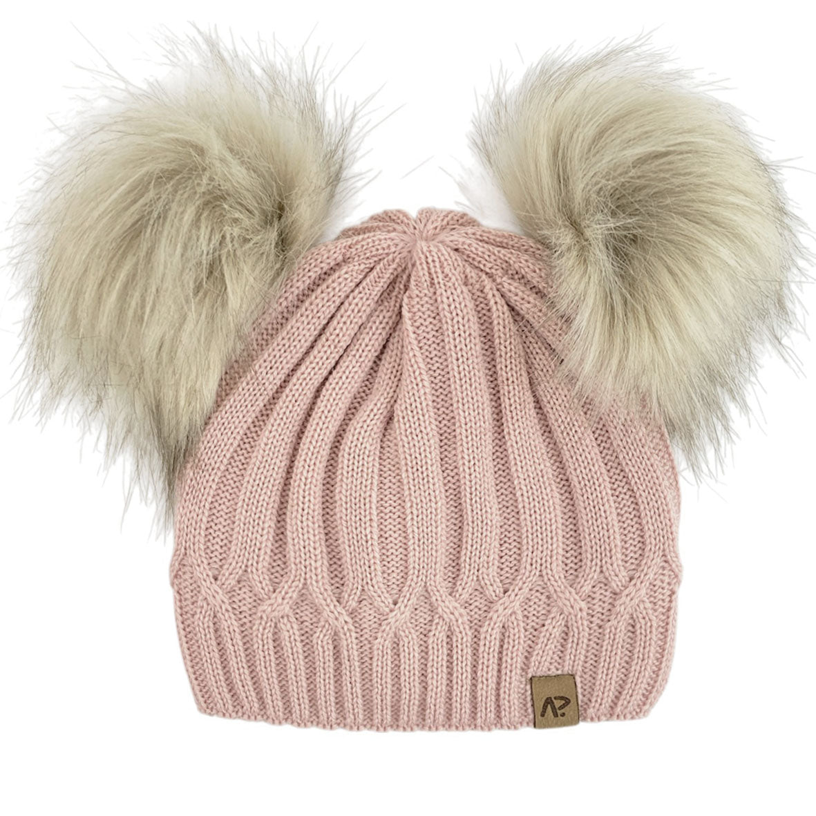 Ungbarna Ullarhúfa með 2 dúskum - Double Merino Pink