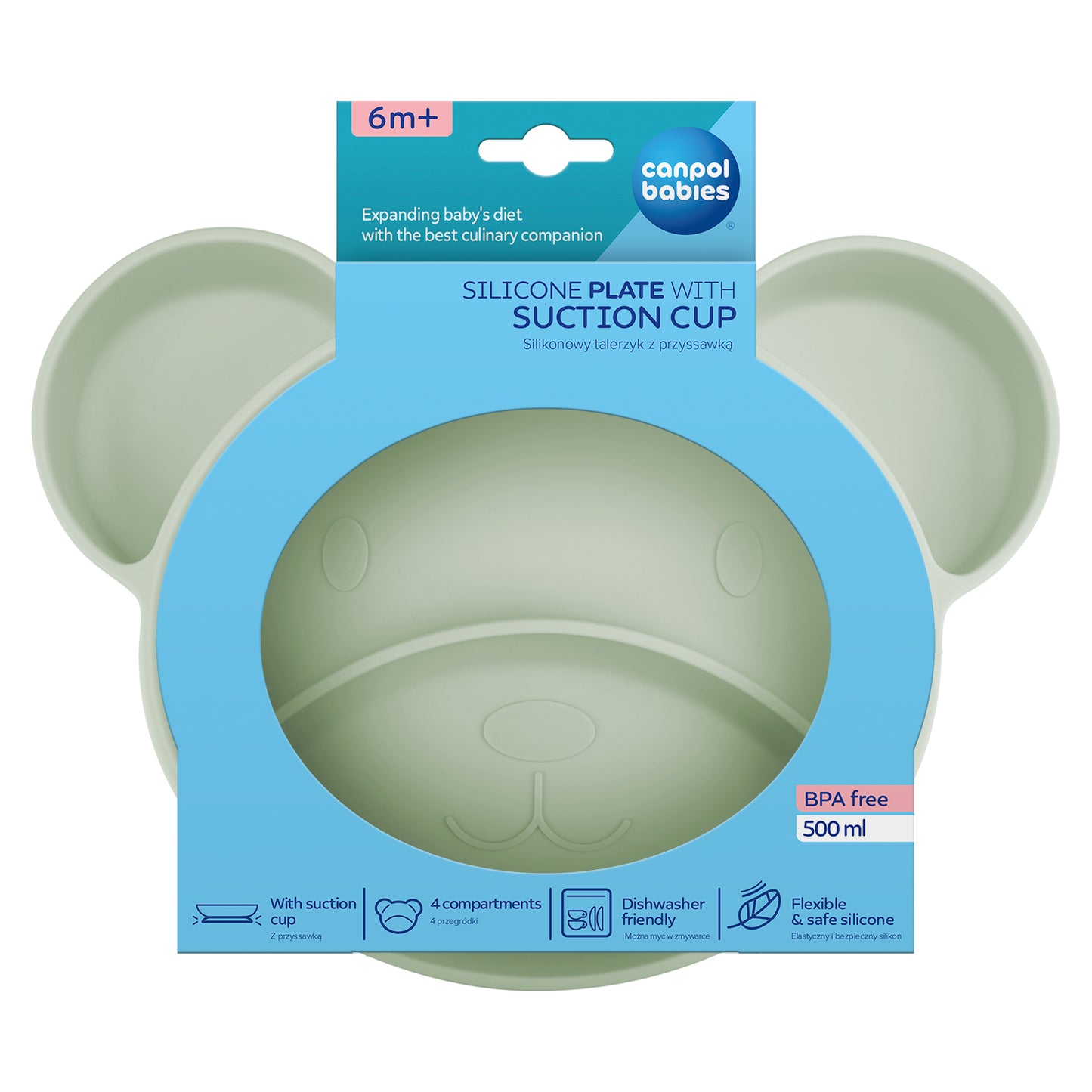 Sílikon Diskur - Suction Plate Divider - Green Bear