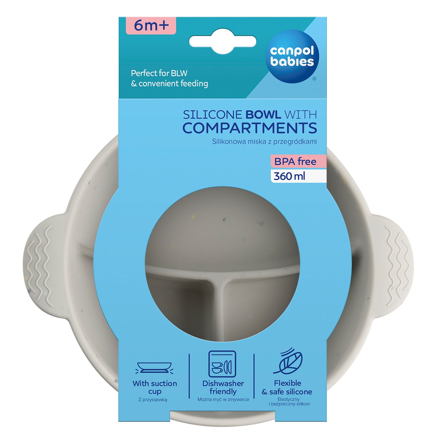 Sílikon Skál - Suction Bowl Divider 360ml - Gray Dots