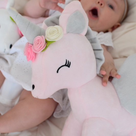 Plush Unicorn Pink with flowers L