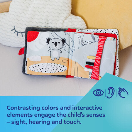 Mjúk Bók - XL High Contrast Sensory Soft Activity Book - Panda & Friends