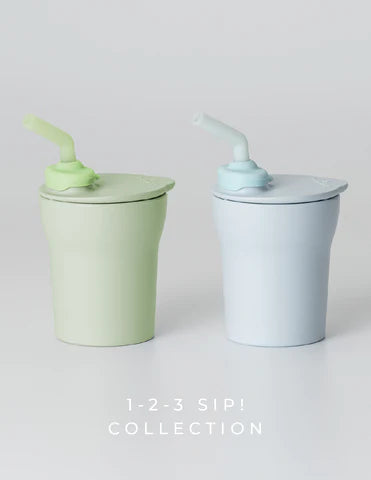 1-2-3! Sip Cup Sett - Mál með röri  - Aqua