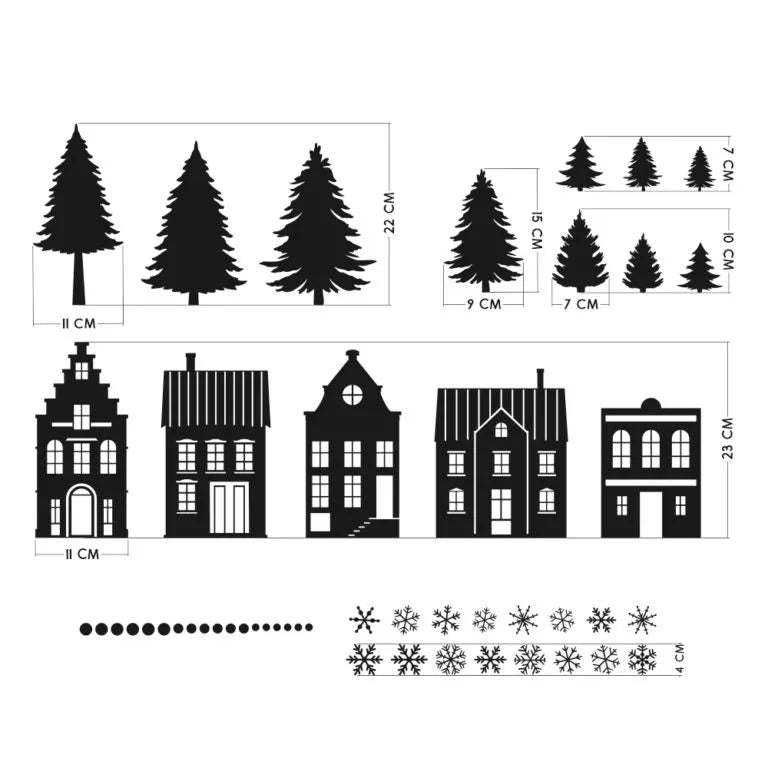 Skrautlímmiðar í glugga - White Snow flakes & Houses