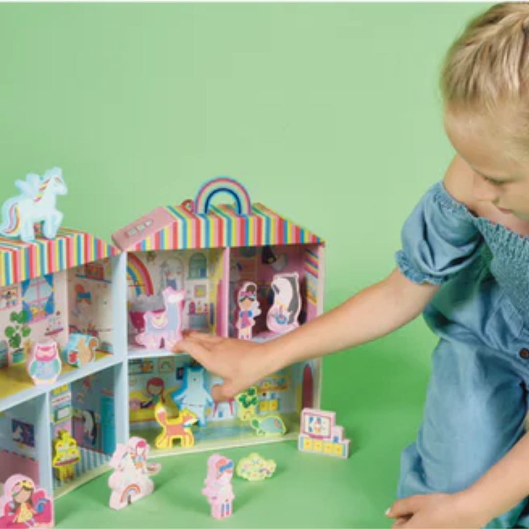 Leikbox Hús með tré fígúrum - Rainbow Fairy