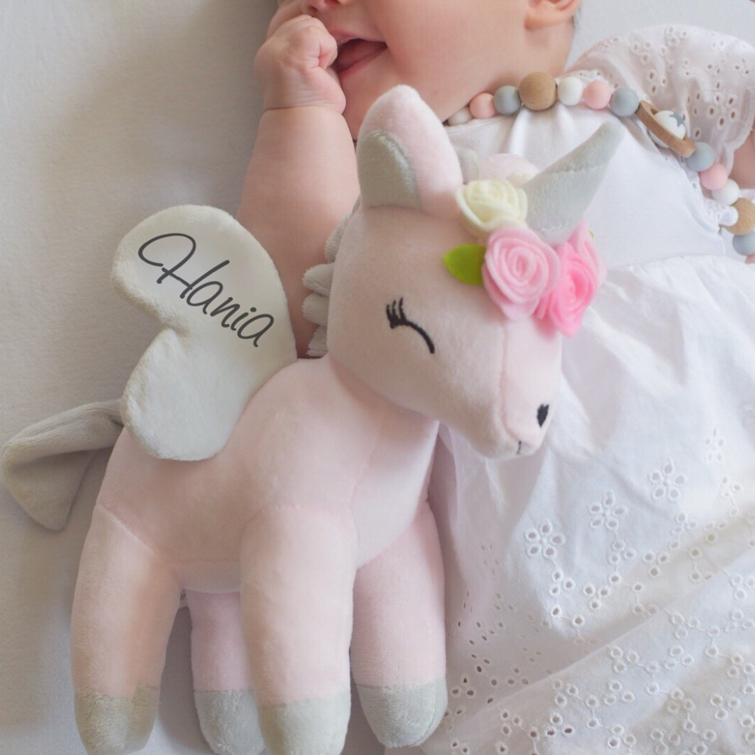 Plush Unicorn Pink with flowers L