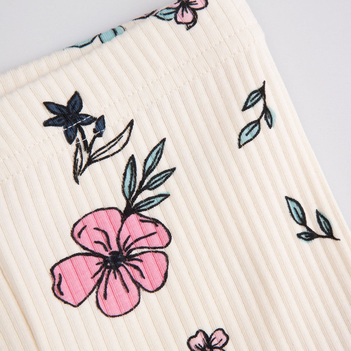 Leggings - Ribbed Ecri Flowers