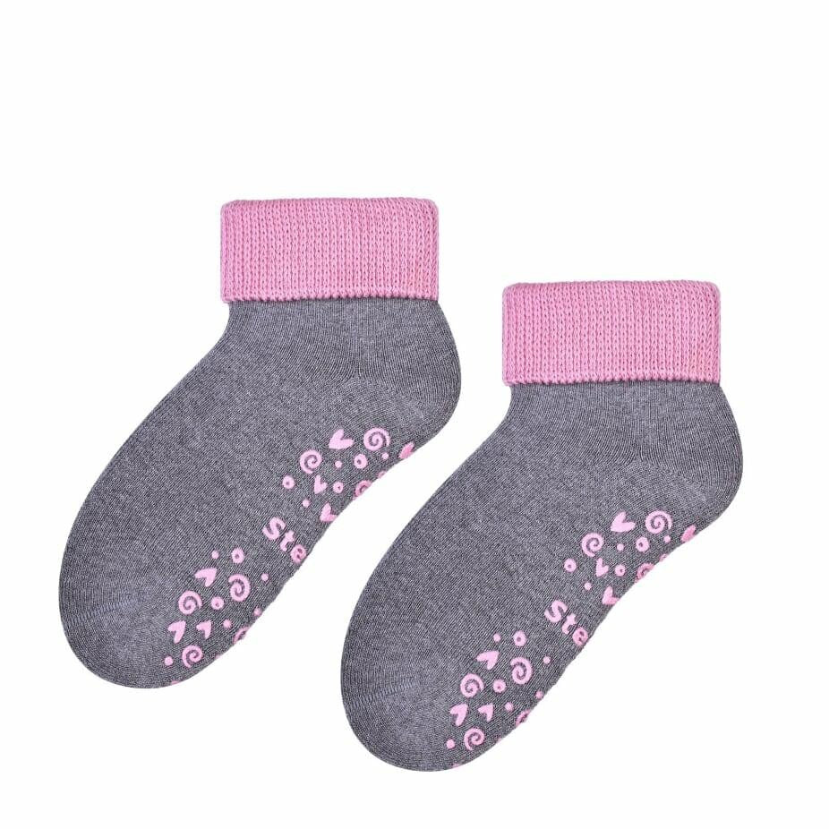 Sokkar með stoppi - Frotte Gray/Pink st. 20-25