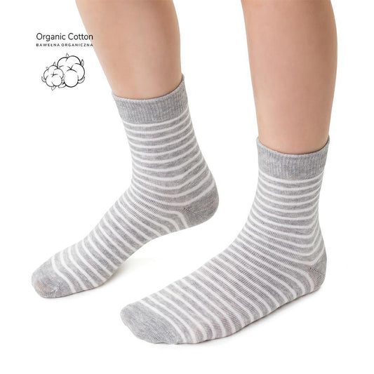 Organic Cotton Sokkar - Light Gray Stripes st. 26-34