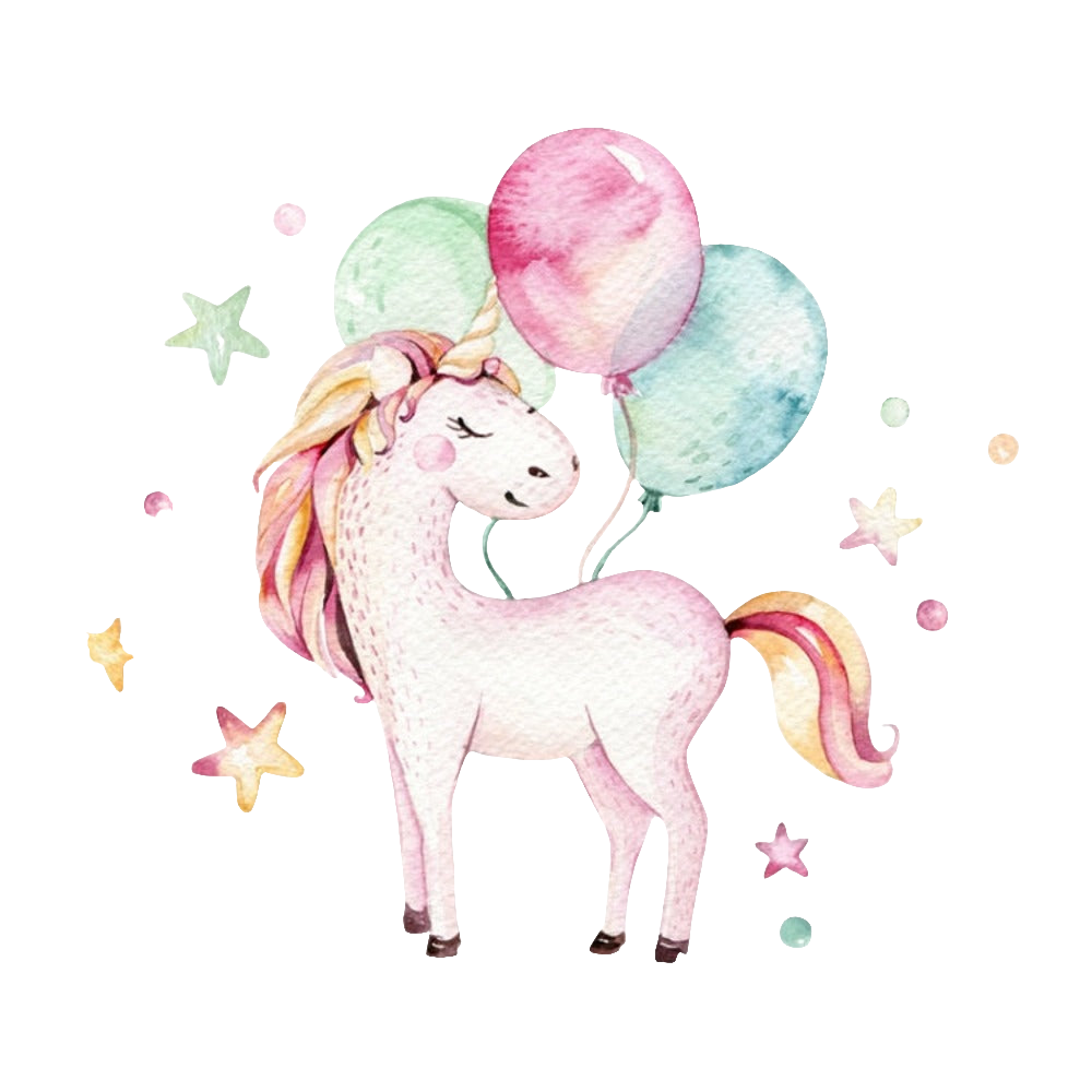 Vegglímmiði - Unicorn with balloons L