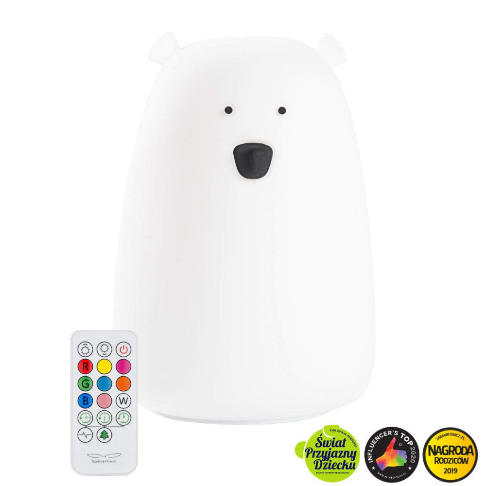 Mjúkur Sílikon Lampi með fjarstýringu - Bear White
