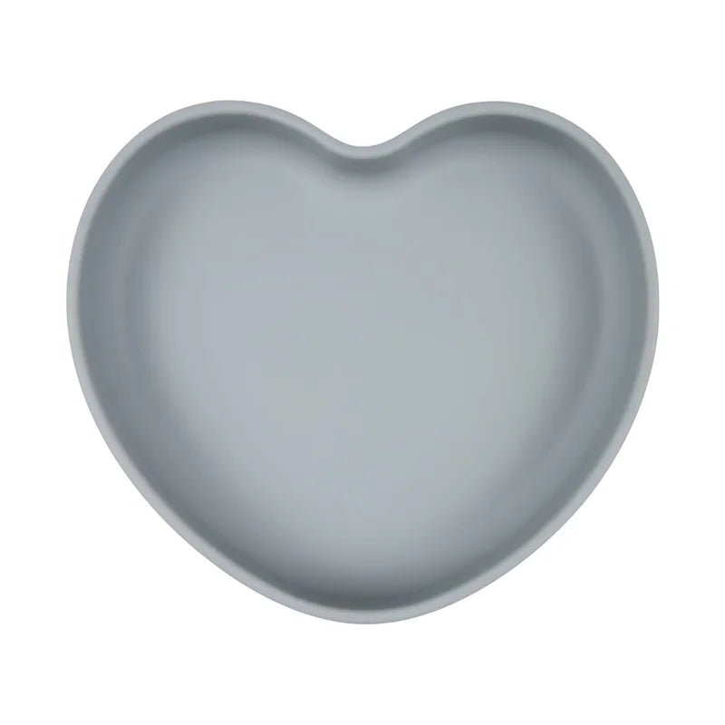 Sílikon Diskur - Suction Plate - Heart Gray Blue