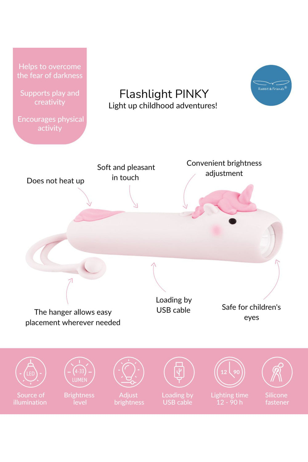 Sílikon Vasaljós USB Rechargable - Unicorn Pinky