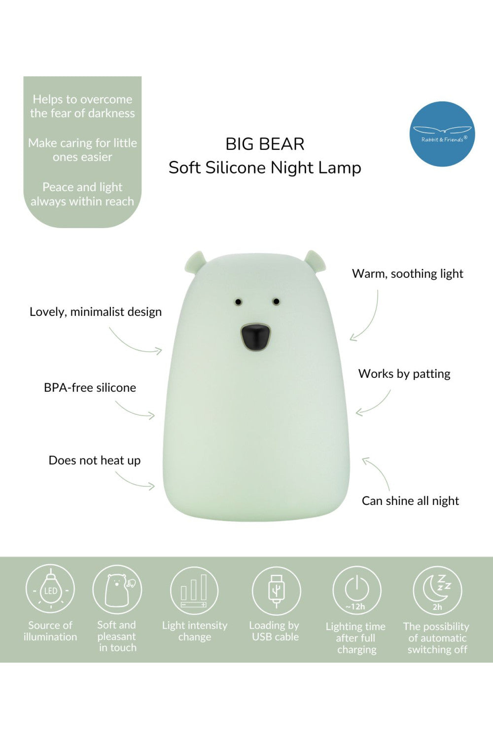Mjúkur Sílikon Lampi - Bear Green Sage