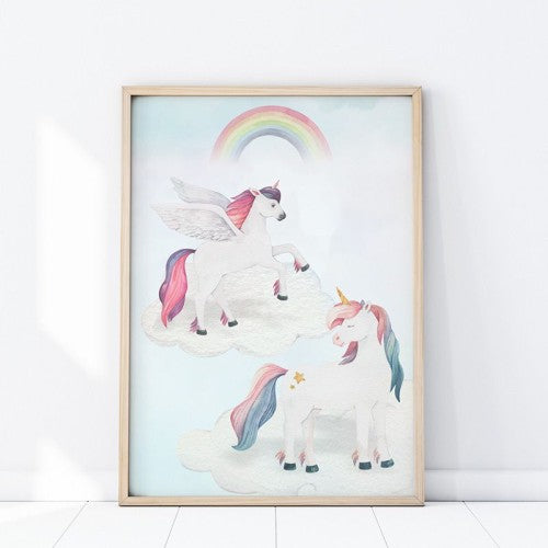 Veggspjald - Unicorn and Pegasus - stærð 50x70cm