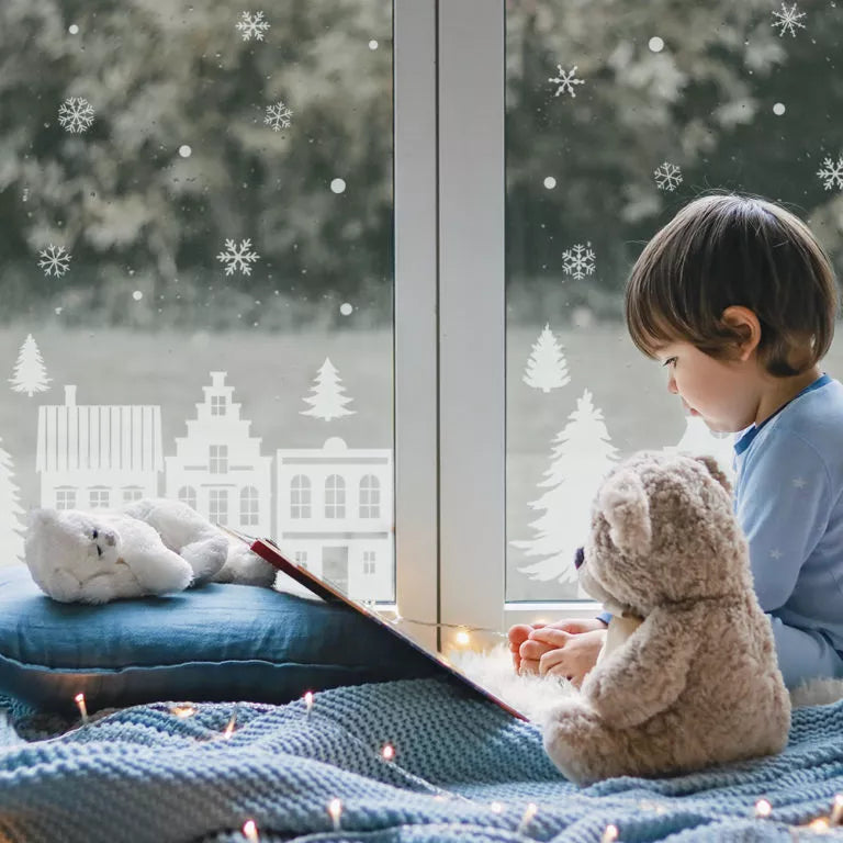 Skrautlímmiðar í glugga - White Snow flakes & Houses