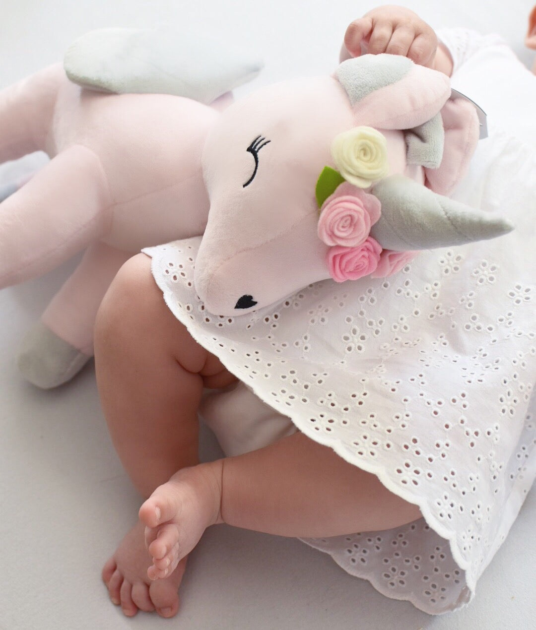 Plush Unicorn Pink with flowers L