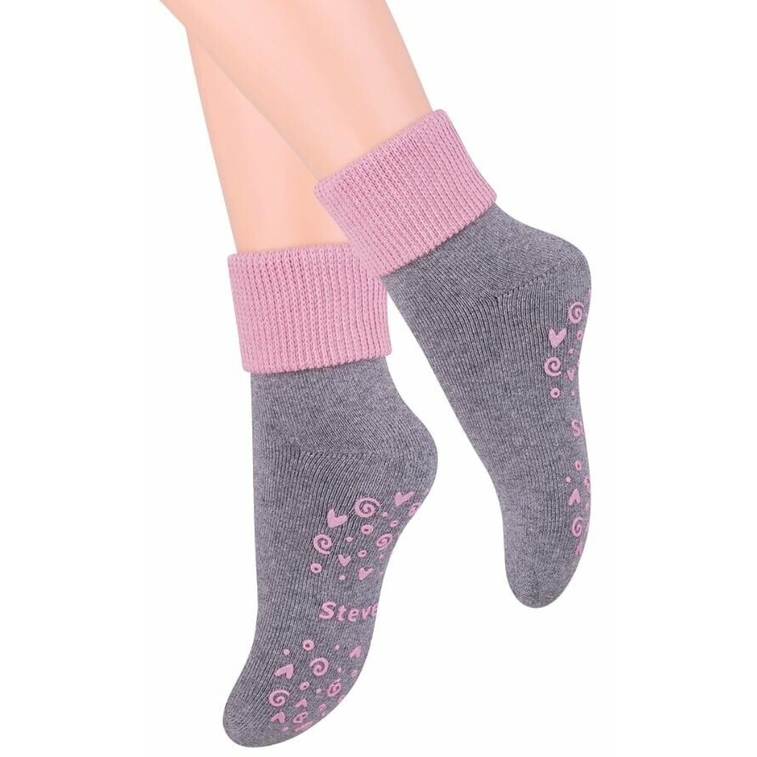 Sokkar með stoppi - Frotte Gray/Pink st. 20-25