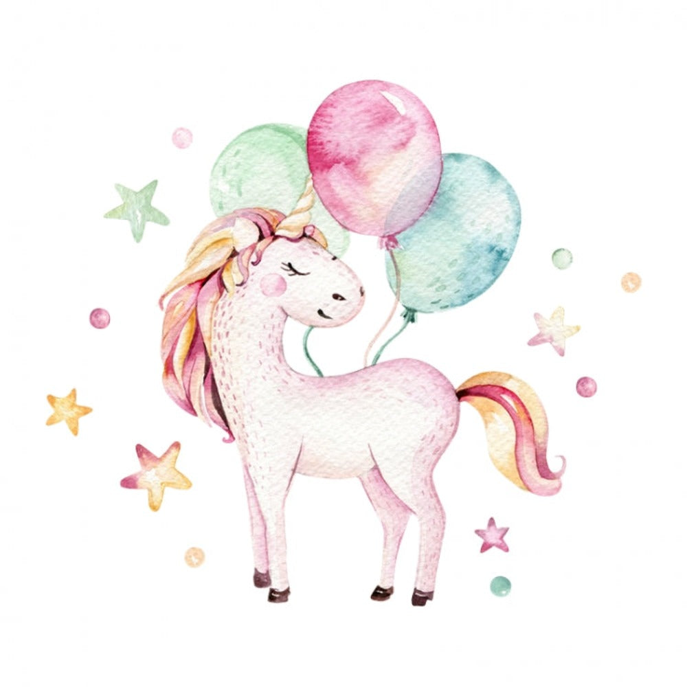 Vegglímmiði - Unicorn with balloons L