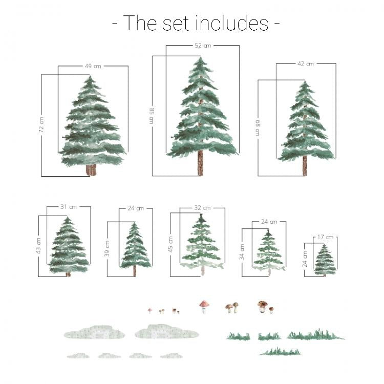 Vegglímmiðar - Forest Trees (x8)