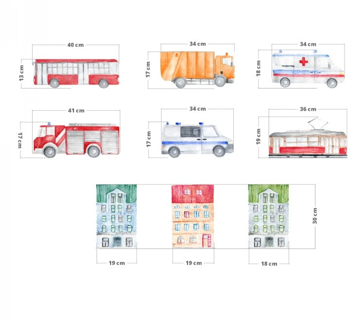 Vegglímmiði - Vehicles Sett