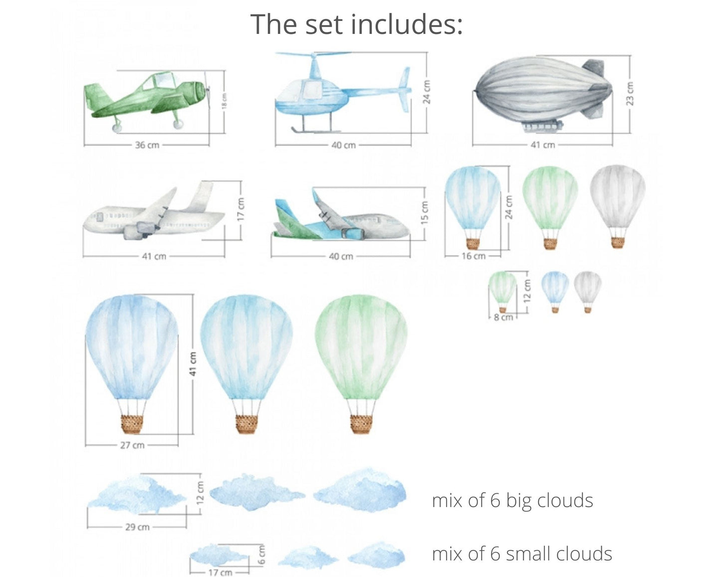 Vegglímmiði - Airplanes Sett