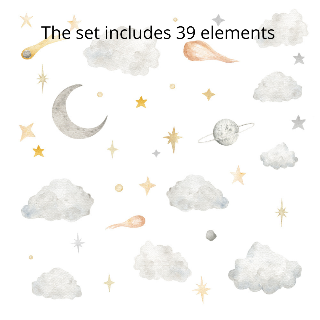 Vegglímmiði - Clouds & Stars XL