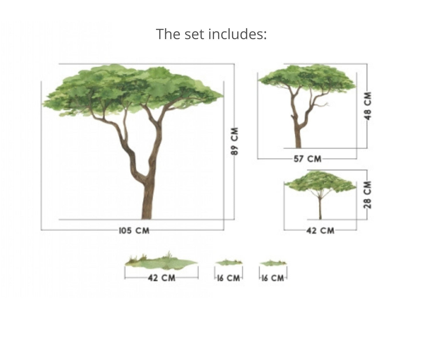 Vegglímmiðar - Safari Trees (x3)