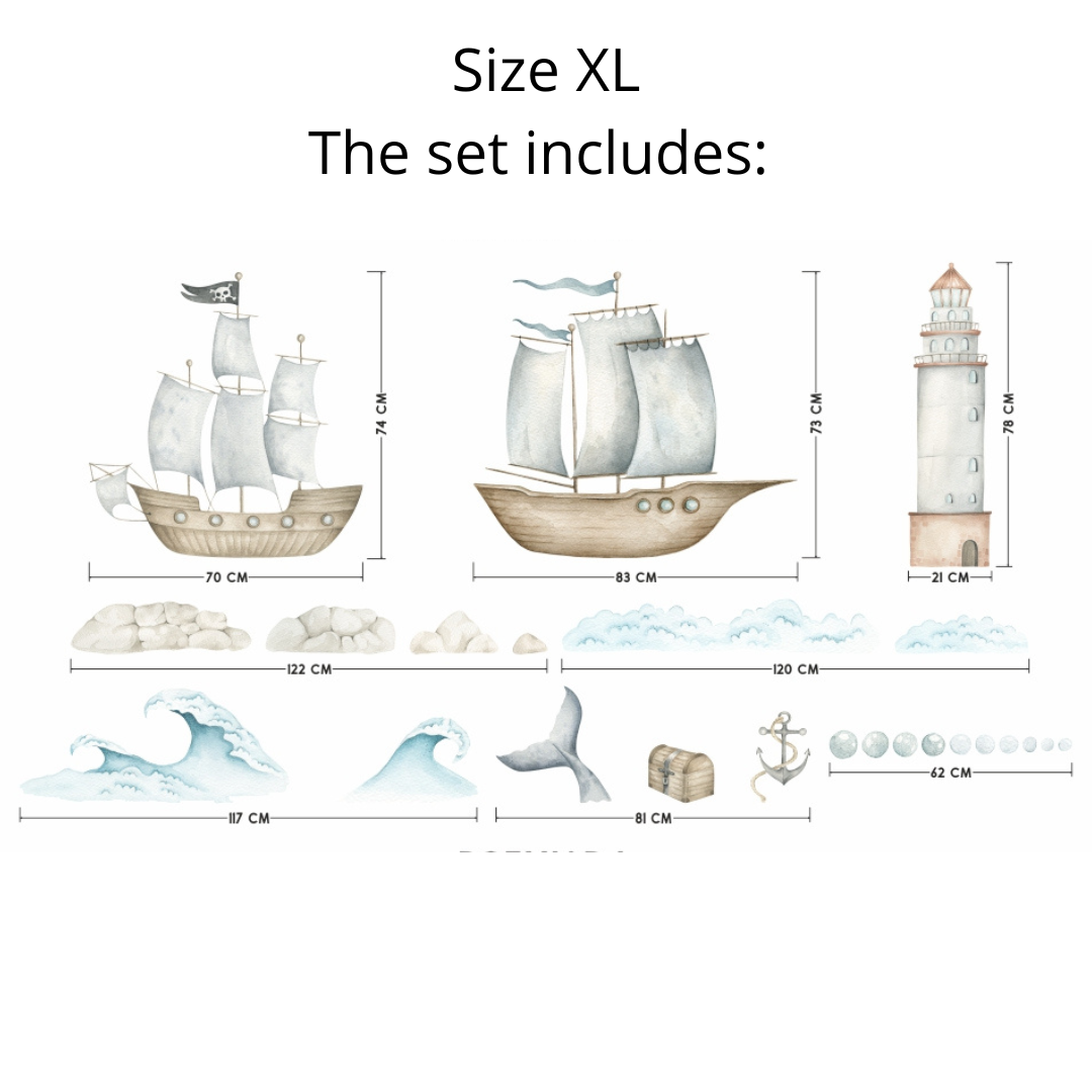 Vegglímmiði - Pirate Ships Sett