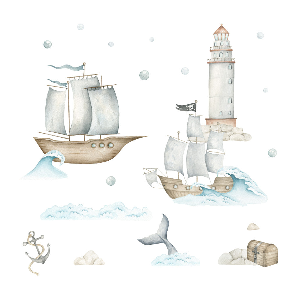 Vegglímmiði - Pirate Ships Sett