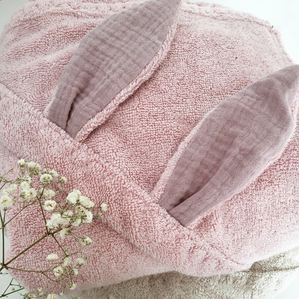 Ungbarnahandklæði úr bambus með hettu - BUNNY Blush Pink