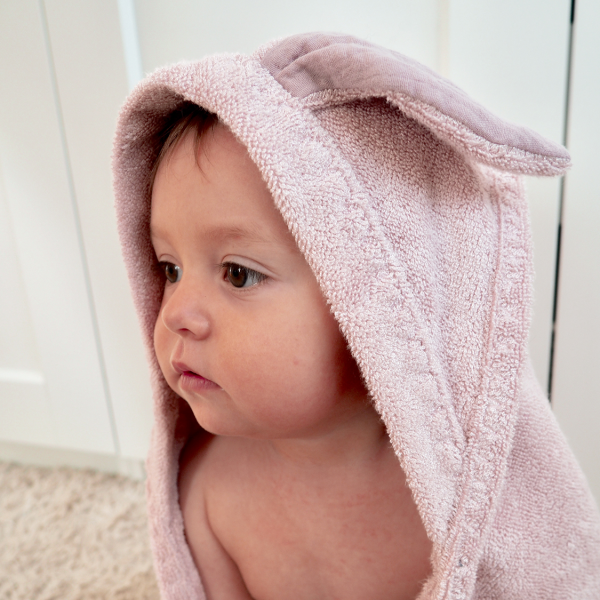 Ungbarnahandklæði úr bambus með hettu - BUNNY Blush Pink