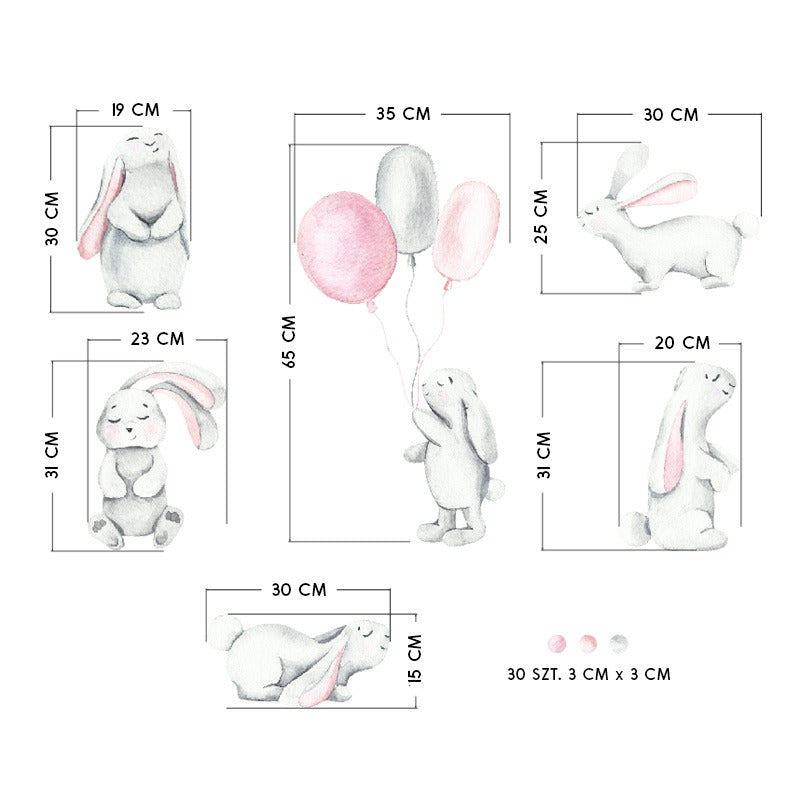 Vegglímmiði - Bunnies Pastel Pink