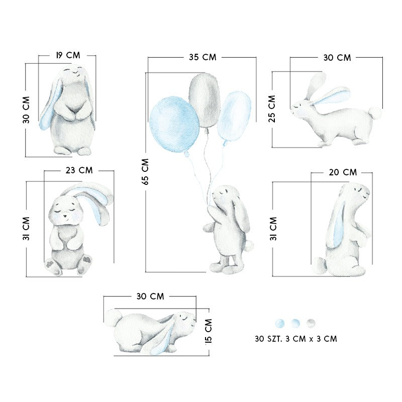Vegglímmiði - Bunnies Pastel Blue
