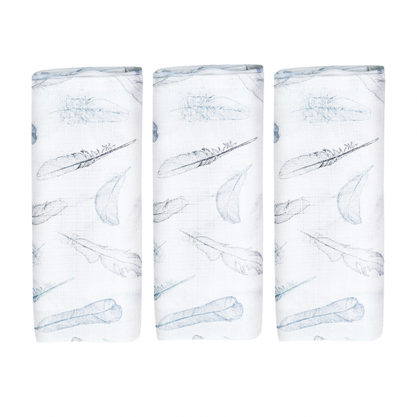 Muslin Taubleyjur úr Bambus 3-pack - Heavenly feathers