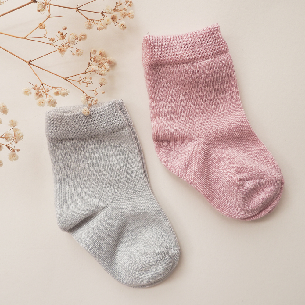 Bambus Ungbarnasokkar 2-pack Gray (Dusty Pink)