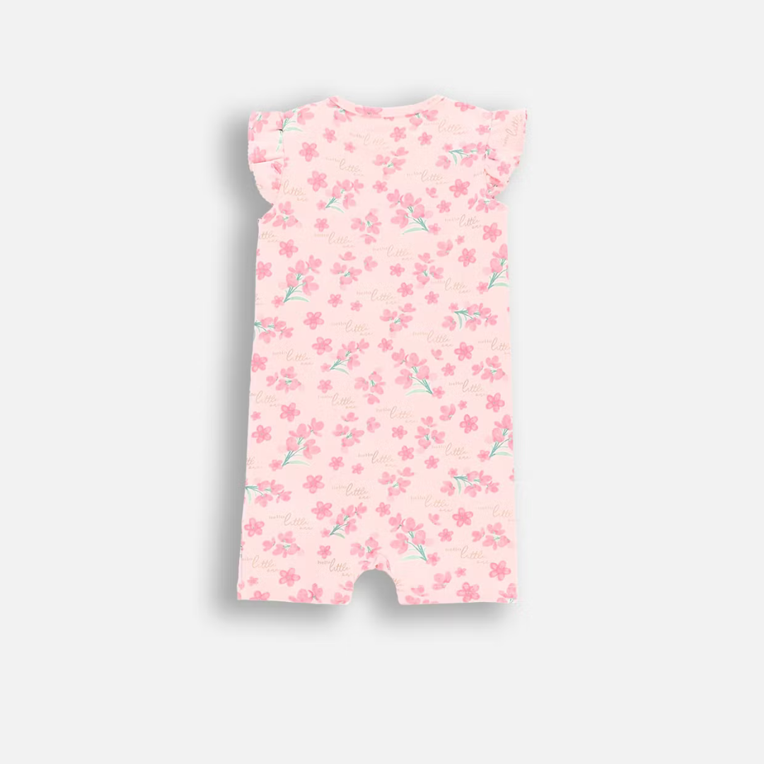 Short Sleeve Romper - Pink Flowers
