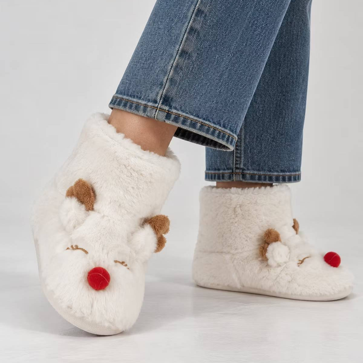 Jólainniskór - Bootie Slippers White Reindeer