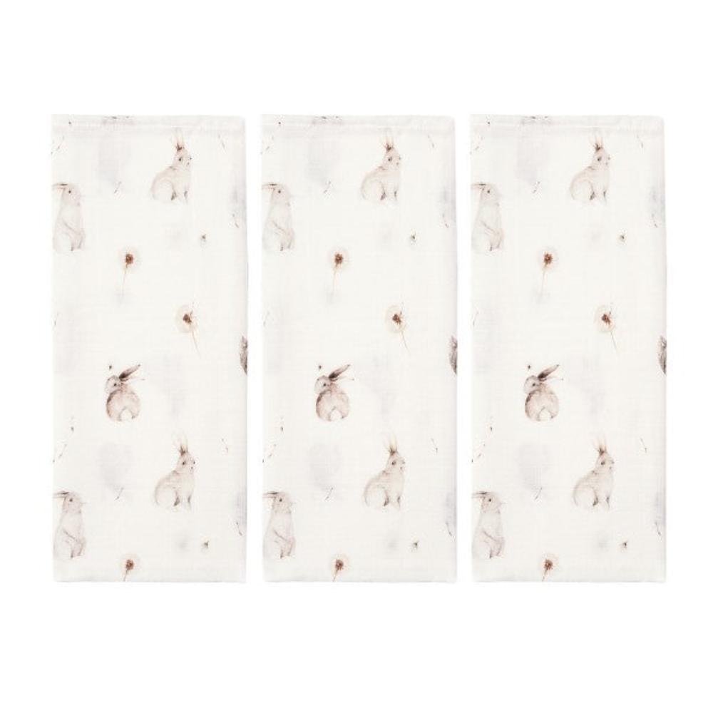 Muslin Taubleyjur úr Bambus 3-pack - Bunnies