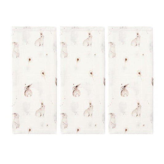 Muslin Taubleyjur úr Bambus 3-pack - Bunnies