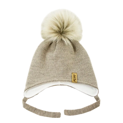 Ullar Ungbarnahúfa með dúski - Beige