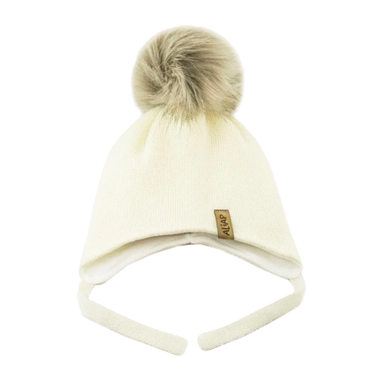 Ullar Ungbarnahúfa með dúski - Cream