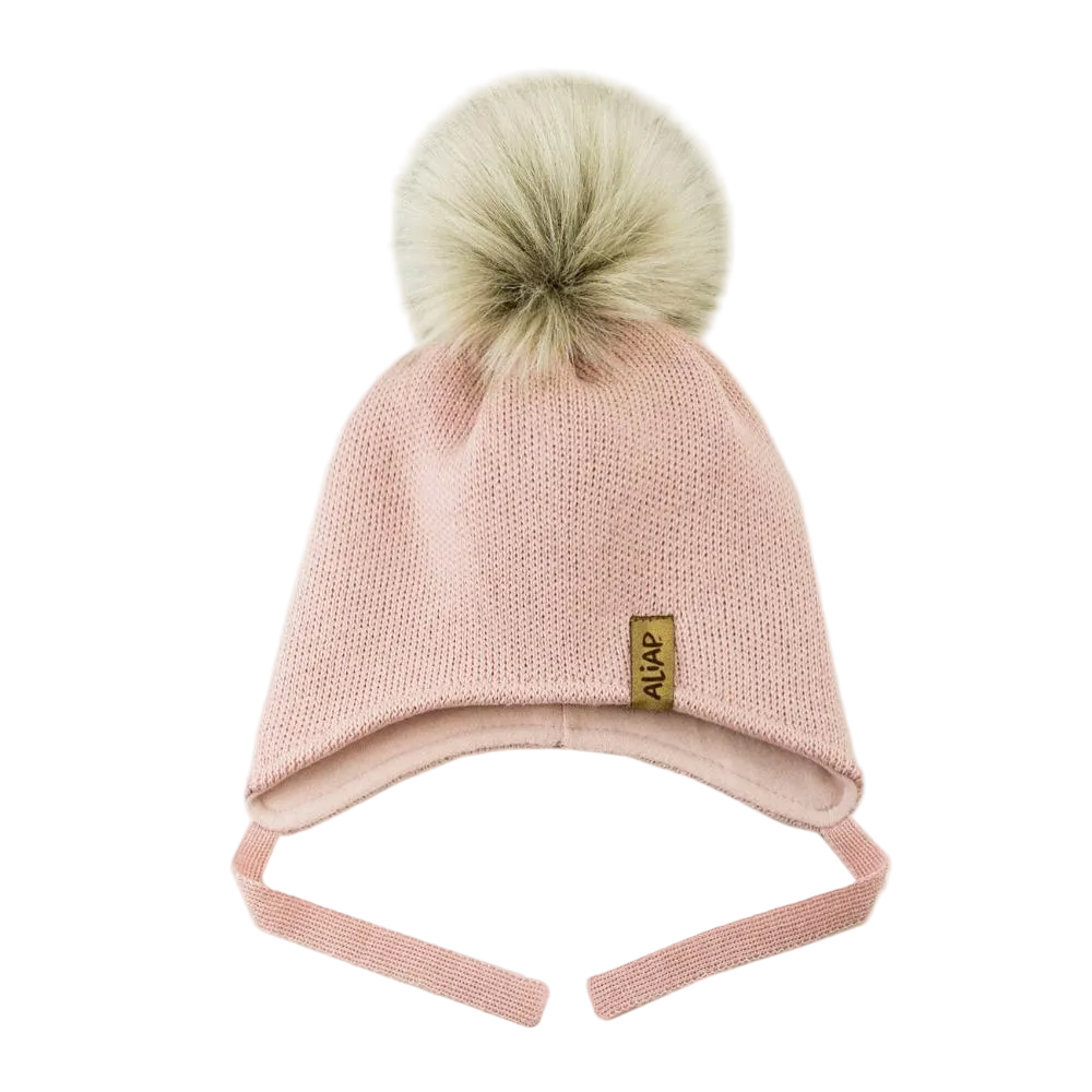 Ullar Ungbarnahúfa með dúski - Pink